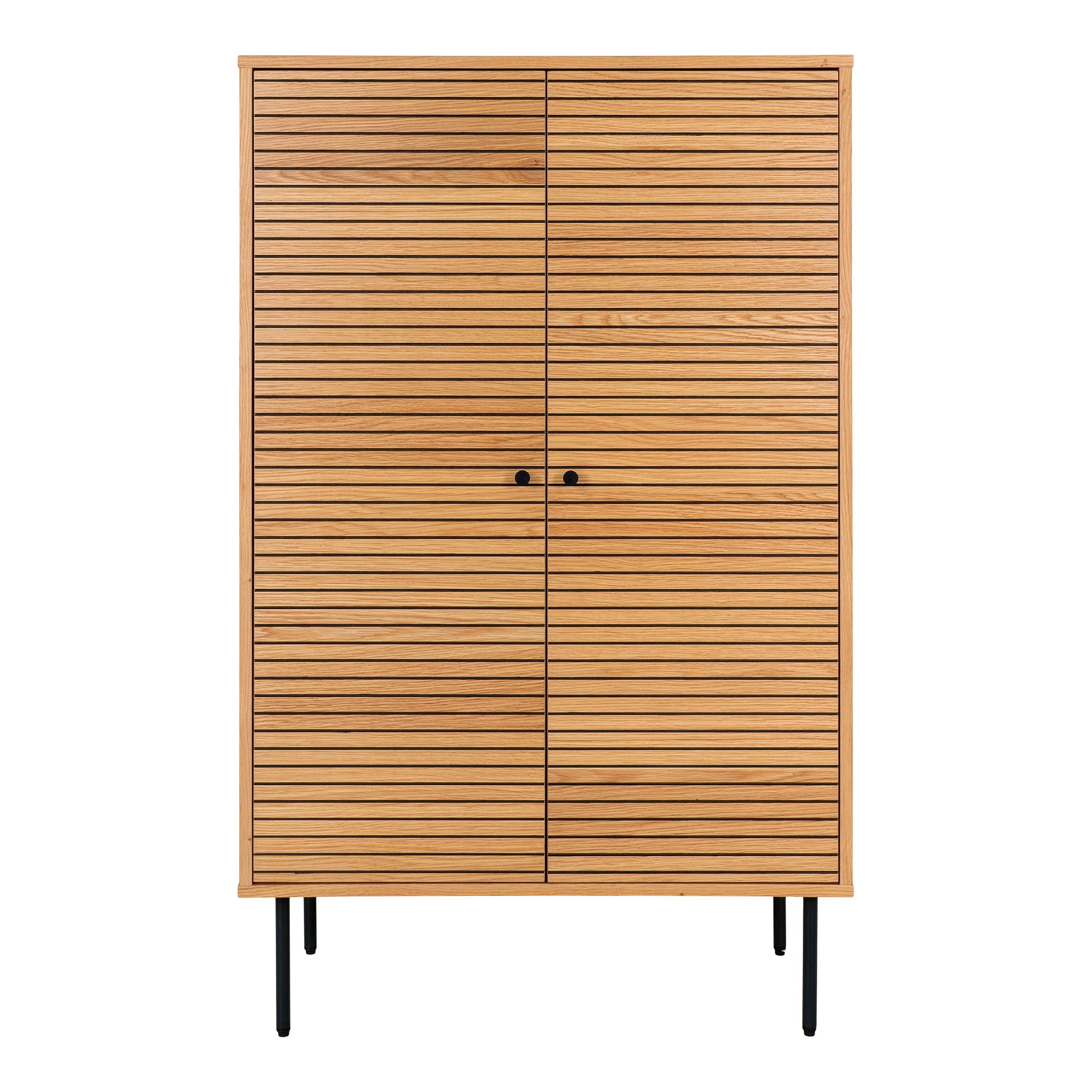 Kyoto Sideboard – Eichefurnier, 2 Türen, schwarze Metallbeine, 80 × 40 × 130 cm